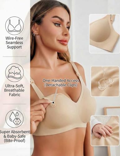 Avidlove Women's Seamless Bras Nursing Bras for Breastfeeding Tshirt Everyday Bra - color: Khaki, size: X-Large