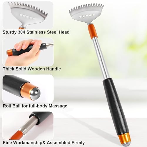 Back Scratcher Extendable, Steel Body Scratcher with Massage Roller - color: Black, size: S