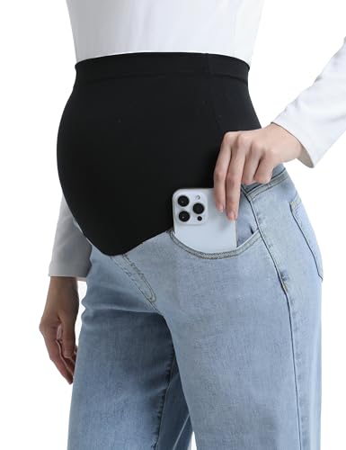 Maternity Jeans Wide Leg Loose Pregnancy Denim Pants - color: Light Blue, size: X-Large
