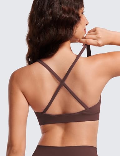CRZ YOGA Butterluxe Deep V Neck Sports Bras - color: Taupe, size: Medium