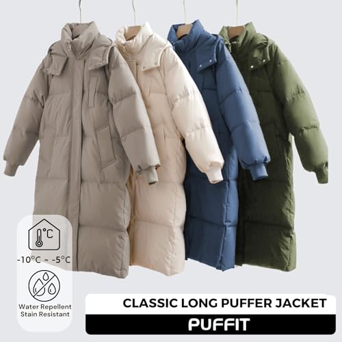 PUFFIT Long Puffer Jacket for Women,2025 Thickened Winter Coat Hooded with Deep Pockets, Ladies Warm Winter Jacket - color: Elegant Charcoal, size: Medium