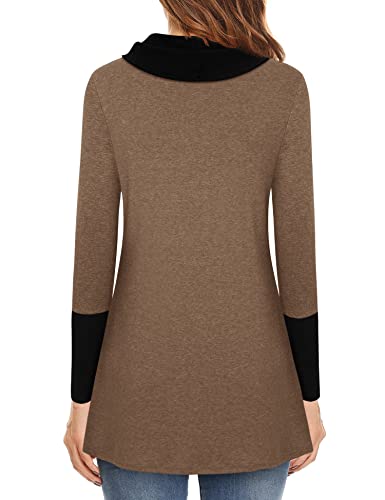 Furnex Women's Long Sleeve Cowl Neck Tunic Top Casual Pullover Sweatshirt - color: Coffee Black, size: X-Large