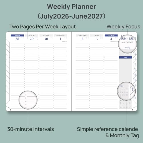 POPRUN Weekly Planner 2026-2027, 7" x 8.5" Academic Daily Appointment Book - color: Black, size: Medium 7'' x 8.5'', style: Weekly Layout & Jul.2026-Jun.2027