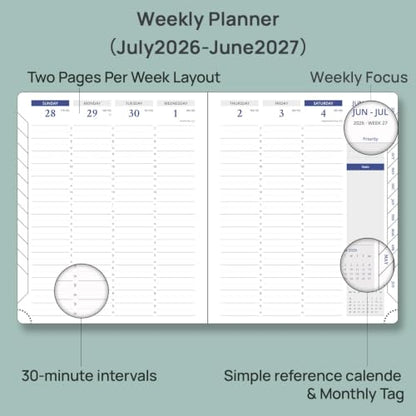 POPRUN Weekly Planner 2026-2027, 7" x 8.5" Academic Daily Appointment Book - color: Black, size: Medium 7'' x 8.5'', style: Weekly Layout & Jul.2026-Jun.2027