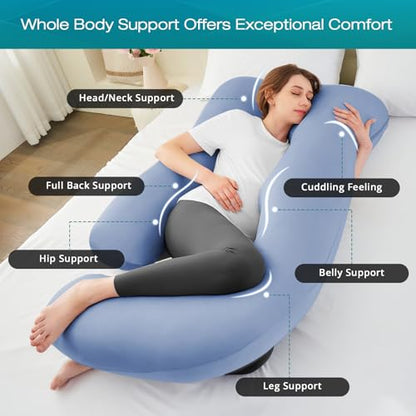 Sasttie Cooling Pregnancy Pillows for Sleeping, 57'' Full Body Pillow, Blue - color: Blue, size: 57 Inch