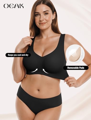 OEAK Women Wireless Jelly Bras Pull on Full Coverage Tshirt Bra - color: Black, size: XX-Large