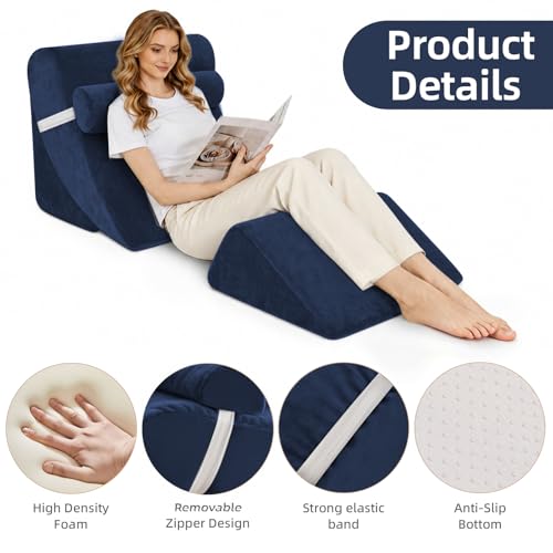 Wedge Pillow Set for After Surgery,Navy,4PCS-22 - color: Navy, size: 4PCS-22''