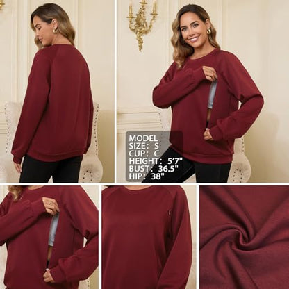 DEBELLY Nursing Friendly Sweatshirt for Breastfeeding Dual Zippers - color: Burgundy Red, size: Medium