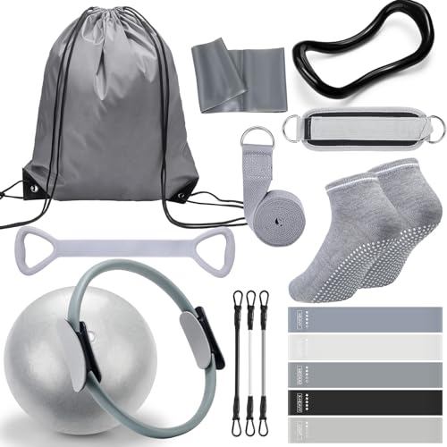 RoundFunny 18Pcs Pilates Ring Set, Women Exercise Accessories - color: Grey