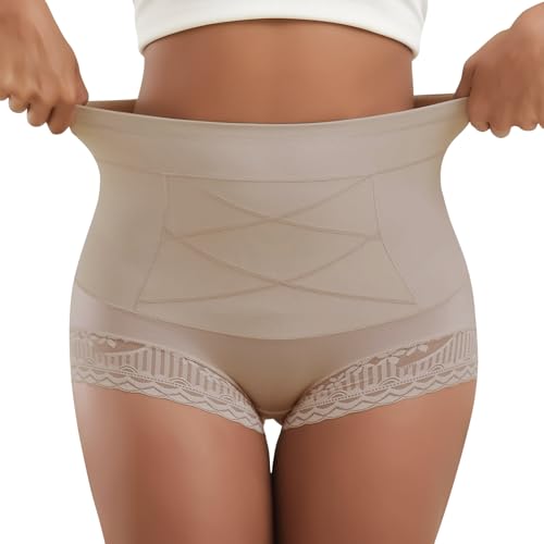 Women Shapewear Tummy Control Underwear High Waisted Girdle Body Shaper Postpartum Stretch Full Coverage - color: Nude Two-piece Set, size: Small