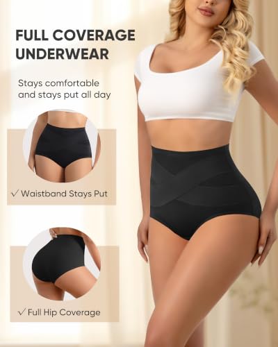 Women's Cotton Underwear High Waisted Post Partum Soft Panties 4 Pack - color: B-black, size: Medium
