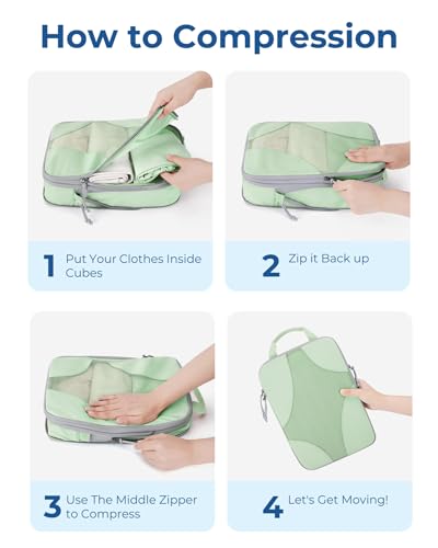 Bagsmart Compression Packing Cubes, Travel Bag Cruise Ship Essentials - color: Fruit Green, size: 6 Set