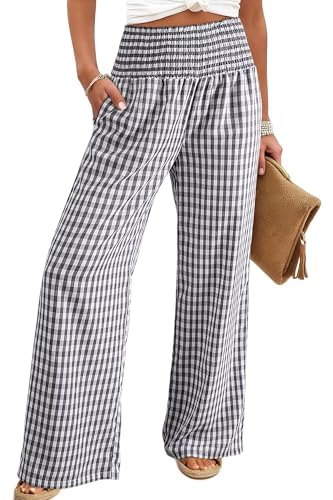 Dokotoo Women's Fall Gingham Wide Leg Casual Pants 2026 - color: Medium Grey, size: X-Large
