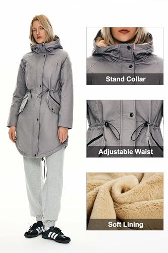 Orolay Women's Thicken Fleece Lined Parka Winter Coat Hooded Jacket with Pockets - color: Beige, size: Medium