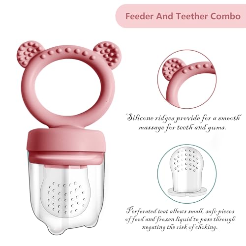 BigSpinach Silicone Baby Food Freezer Tray with Teething Popsicle Molds - Baby Fruit Feeder and Breastmilk Teether Combo - color: Pink
