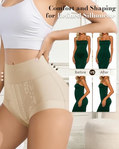 Annenmy Womens Cotton High Waisted Underwear Full Coverage Lace Panties Scalloped Edge Briefs 5 Pack Regular & Plus Size - color: Multicolor-b, size: Large