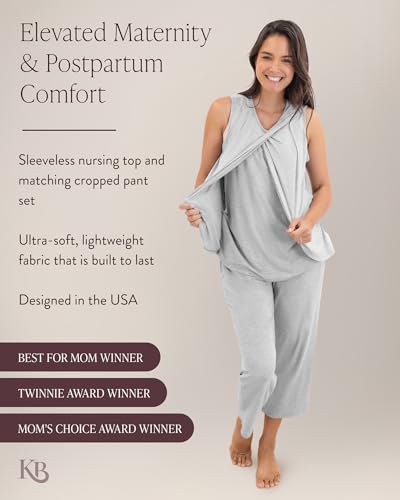 Kindred Bravely Tulip Hem Nursing Pajama Set, Maternity Sleepwear - color: Grey Heather, size: Medium