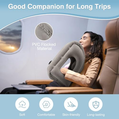 MoKo Inflatable Travel Pillow, Neck Pillow with Storage Bag, Gray - color: Gray