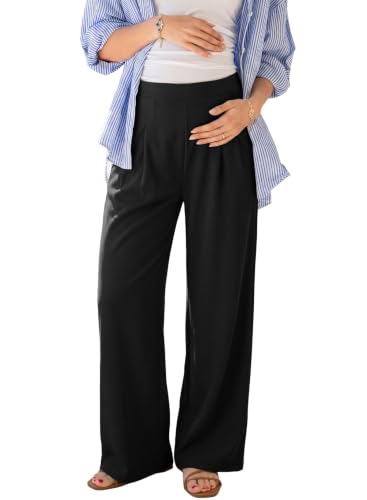 BLENCOT Women Maternity Work Pants Elastic High Waist Dressy Casual - color: Black, size: XX-Large