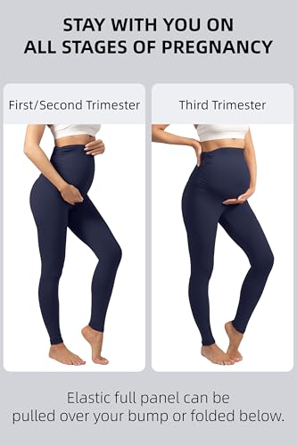 YUDSUD Maternity Leggings with Pockets Over The Belly - color: Navy Blue, size: Small