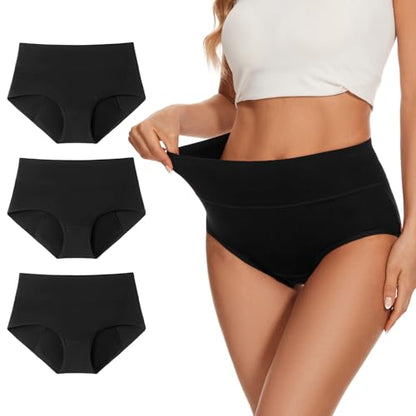 ALLBASE Women's Cotton Period underwear leakproof high absorbency 3 Pack Regular & Plus Size - color: Black, size: 5X-Large
