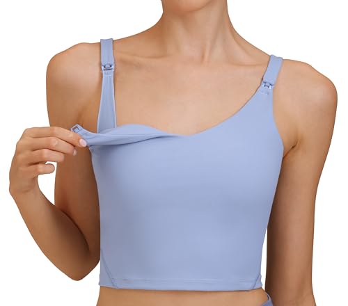 Nursing Tank Top for Breastfeeding Sports Bras - color: Light Blue, size: Small