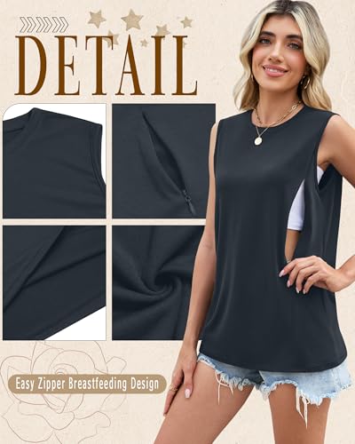 3 Pack Women's Nursing Tank Tops - color: Charcoal Gray, Cream, Brown, size: Medium