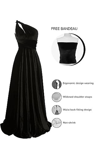 72styles Velvet Multi-Way Wrap Infinity Maxi Dress for Bridesmaids - color: Black, size: One Size Plus