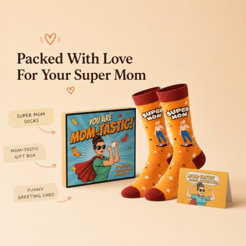 Funny Socks for Mom,Mom to be Gift with Box & Card,Size 6-12 - color: Super Mom Socks