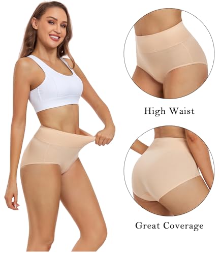 wirarpa Women's Underwear High Waisted Ladies Cotton Panties Soft Full Coverage Briefs 5 Pack - color: Beige-5p, size: 4X-Large