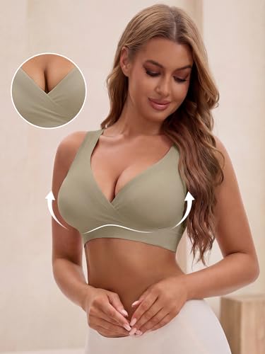 Allegra K Women Nursing Bra Crossover Maternity Pullover Sleep Bralette - color: Light Brown, size: X-Large