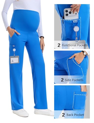 QBK Women's Maternity Scrub Pants Cargo Work Pants 4-Way Stretch 6 Pockets - color: Royalblue, size: Medium