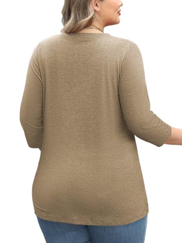 Womens Summer Plus Size 3/4 Length Sleeve Tops Button Down Shirts L-4XL - color: Beige, size: Large
