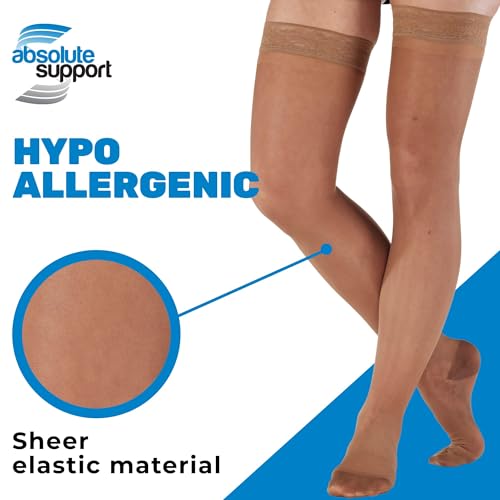 ABSOLUTE SUPPORT Women Compression Thigh High, 15-20mmHg, Taupe, Large - color: Taupe, size: Large