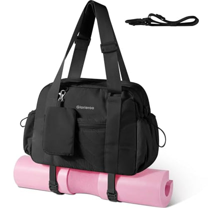 Small Gym Bag for Women - Duffle Weekender Work Duffel Carry on Tote Bag - color: Black