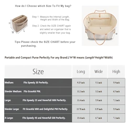 LEXSION Felt Purse Organizer Insert, Tote Bag Shaper Dividers with 5 Sizes - color: Beige, size: Regular X-Large