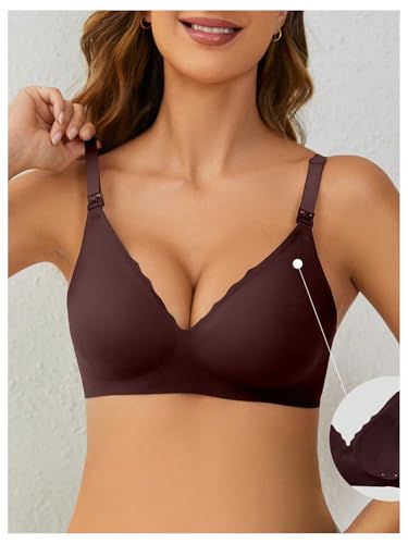 OYOANGLE Women's Maternity Nursing Bra Wireless Push Up Breastfeeding Bras - color: Brown, size: Small