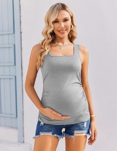 Ekouaer 3 Pack Maternity Tank Tops Square Neck Maternity Shirts - color: Black/Light Grey/White, size: Small
