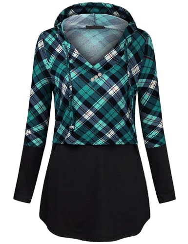Quinee Women's Long Sleeve Plaid Colorblock Nursing Pullover Hoodie Sweatshirts - color: B Black Blue Plaid, size: X-Large