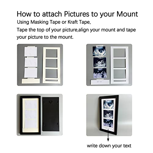 Pine Wood Triple Ultrasound Frame, 3 Sonogram Photos, Black - color: Black