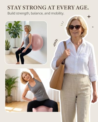 Trideer Yoga Ball for Exercise, Pregnancy, Active Sitting, 55/65/75cm - color: Blush Dawn Pink, size: L(23-26ines/58-65cm)