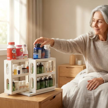 Medicine Organizer 2 Three-Decker Shelves Cabinet, Storage Rack Organizer - color: Dust Gray