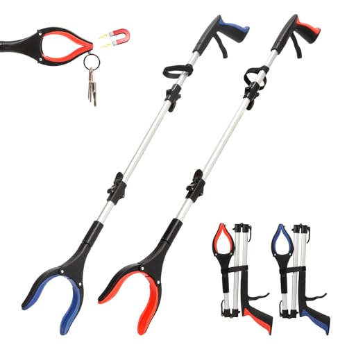 2-Pack Grabber Reacher Tool, 36" Foldable Trash Picker Upper - color: Orange+blue