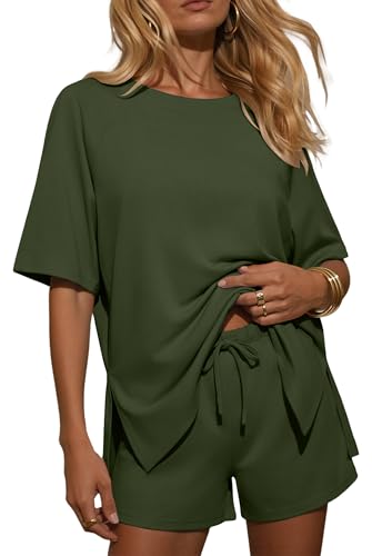 Ekouaer Womens Two Piece Sets Summer Lounge Set Matching Outfits - color: Army Green, size: Medium