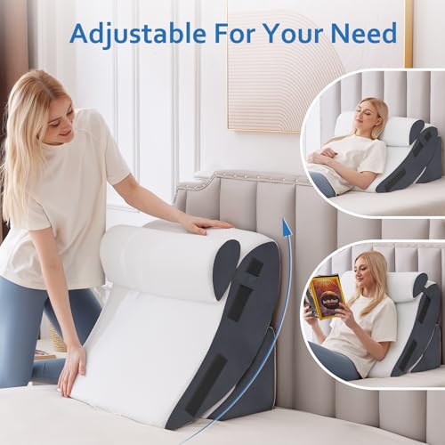Ahpmeoa 5Pcs Wedge Pillow Set for After Surgery, Memory Foam, White/Grey - color: White/Grey