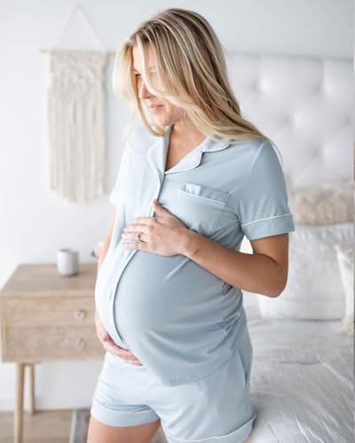 Kindred Bravely Clea Short Sleeve Pajama Set, Maternity & Nursing Sleepwear - color: Mist, size: Large