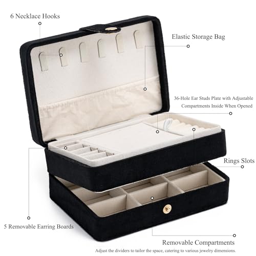 Travel Jewelry Case, 2-Layer Large Jewelry Organizer Box, Black,Velvet - color: Black, size: Large-2 Layer