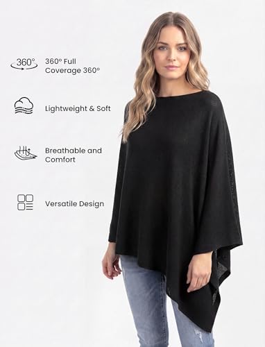 PATPAT Mesh Nursing Cover, Breathable Solid Knit Poncho, Black - color: Black