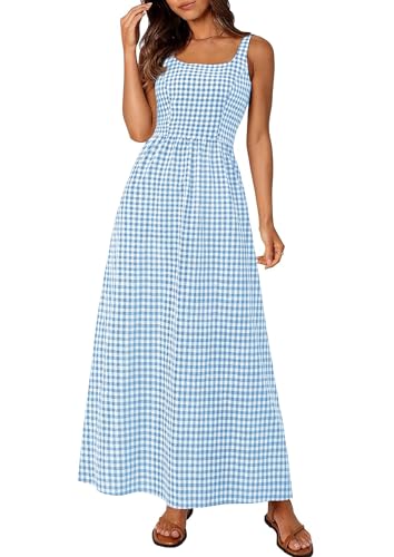 PRETTYGARDEN Women's Summer Gingham Maxi Long Dress - color: Dusty Blue, size: Small