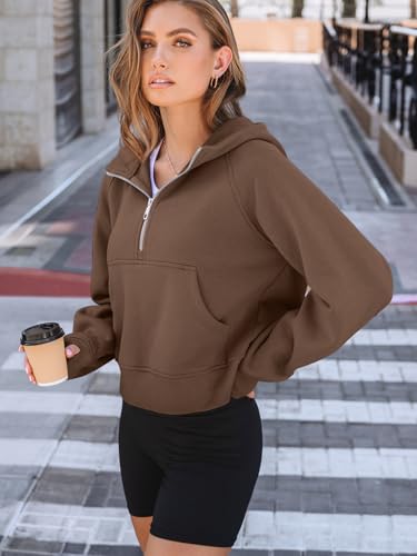 AUTOMET Womens Hoodies Half Zip Up Casual Comfort Fall Clothes 2026 - color: Brown, size: Small